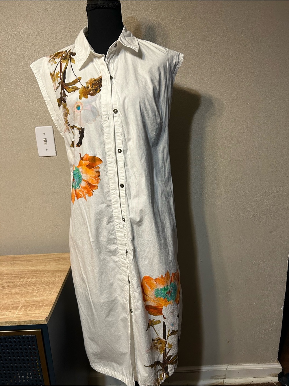 Maeve Anthropologie Small Floral Cotton Sleeveless Button Front Midi Maxi Dress